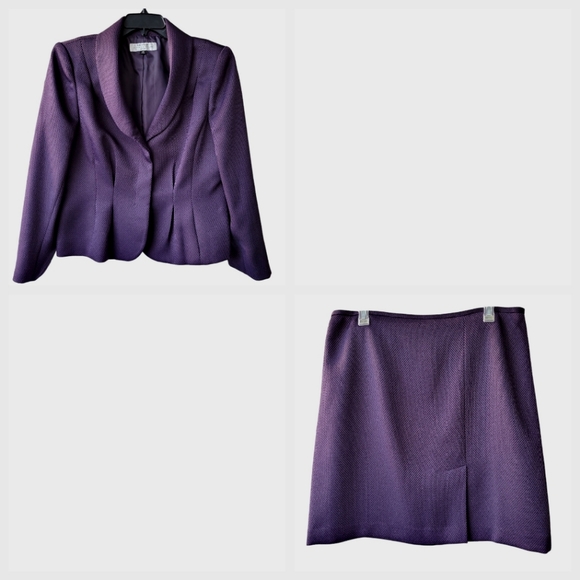 Tahari purple-brown skirt suit - straight midi skirt, hidden jacket closure 14P - Picture 3 of 17